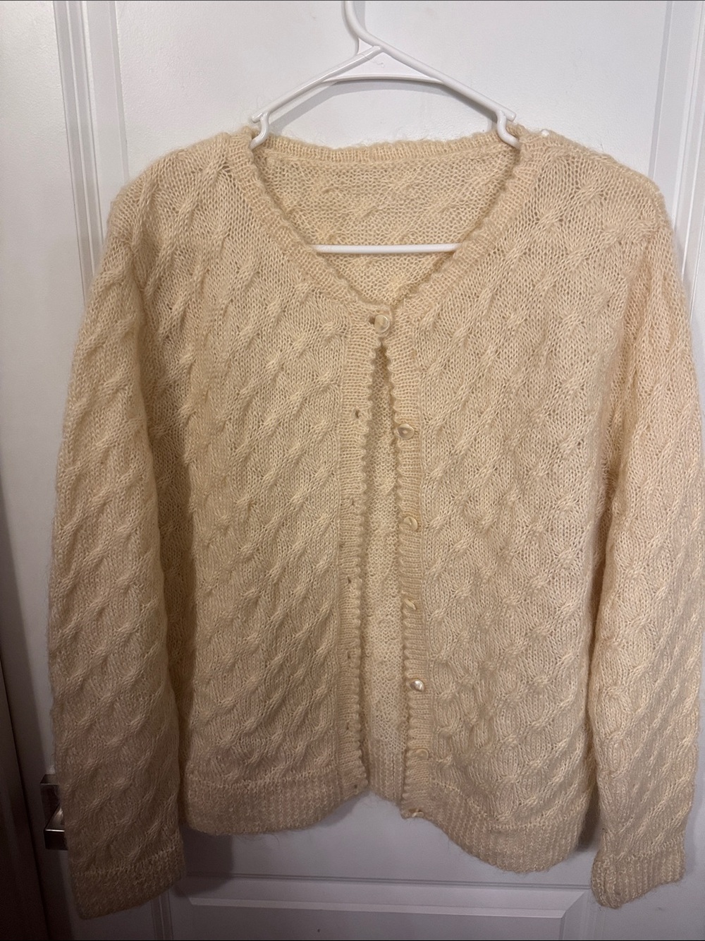 Vintage Cream Cable Knit Button-Front Cardigan